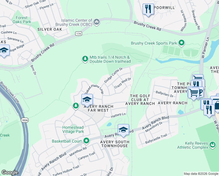 map of restaurants, bars, coffee shops, grocery stores, and more near 14913 Mistletoe Heights Drive in Austin