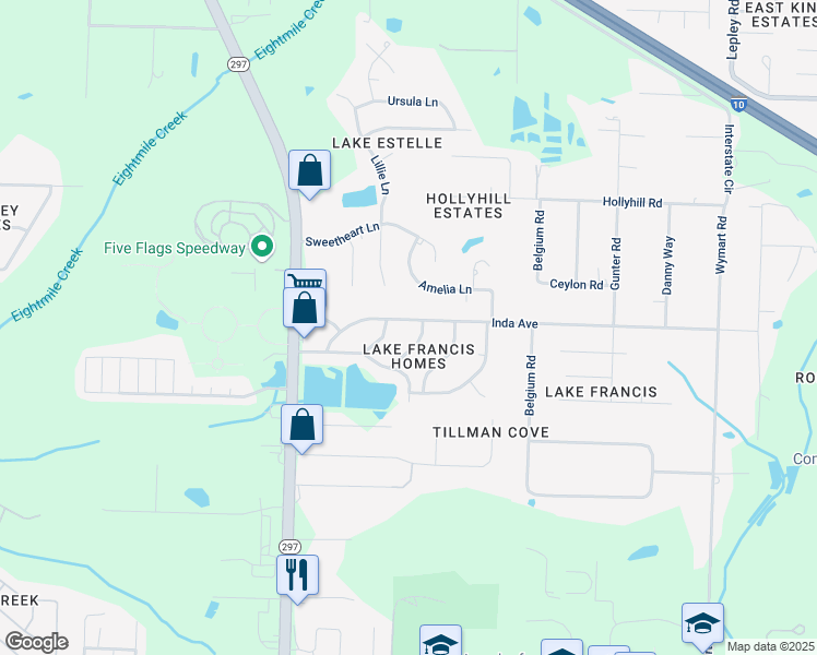 map of restaurants, bars, coffee shops, grocery stores, and more near 2406 Inda Avenue in Pensacola