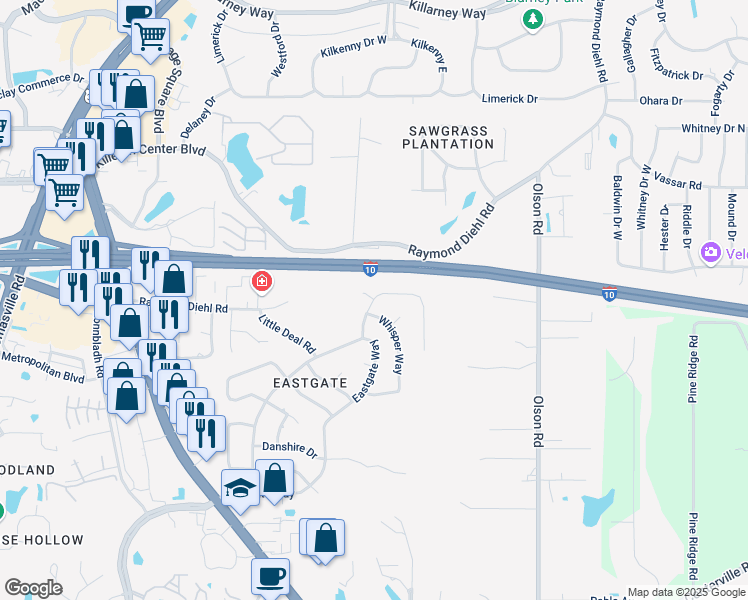 map of restaurants, bars, coffee shops, grocery stores, and more near 2511 Dundee Drive in Tallahassee