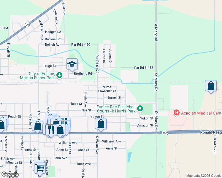 map of restaurants, bars, coffee shops, grocery stores, and more near Mc Kenzie Avenue in Eunice
