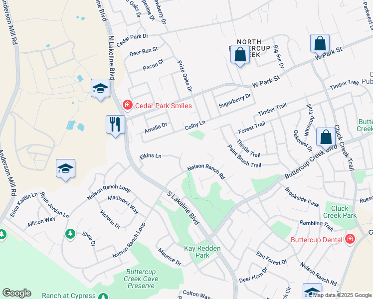 map of restaurants, bars, coffee shops, grocery stores, and more near 302 Jeffrey Dr in Cedar Park