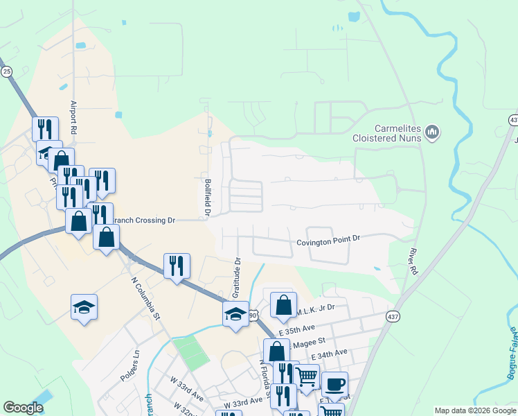 map of restaurants, bars, coffee shops, grocery stores, and more near 250 Cottage Green Lane in Covington