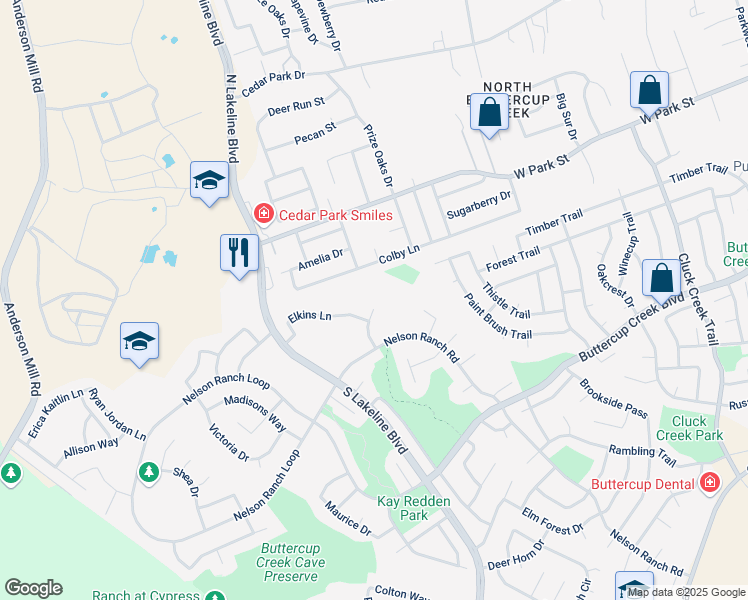 map of restaurants, bars, coffee shops, grocery stores, and more near 302 Jeffrey Drive in Cedar Park