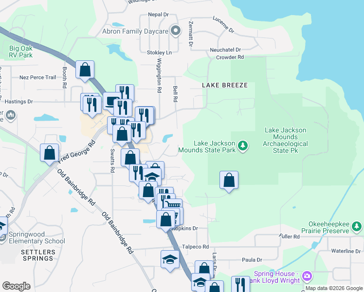 map of restaurants, bars, coffee shops, grocery stores, and more near 1837 Copper Axe Trail in Tallahassee