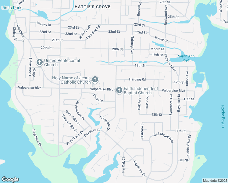 map of restaurants, bars, coffee shops, grocery stores, and more near 901 Linden Avenue in Niceville