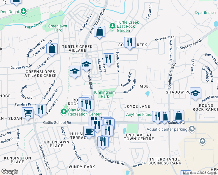 map of restaurants, bars, coffee shops, grocery stores, and more near 2016 Redwing Way in Round Rock