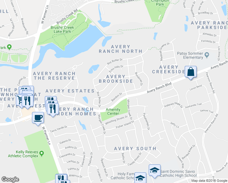 map of restaurants, bars, coffee shops, grocery stores, and more near 15513 Prestancia Drive in Austin