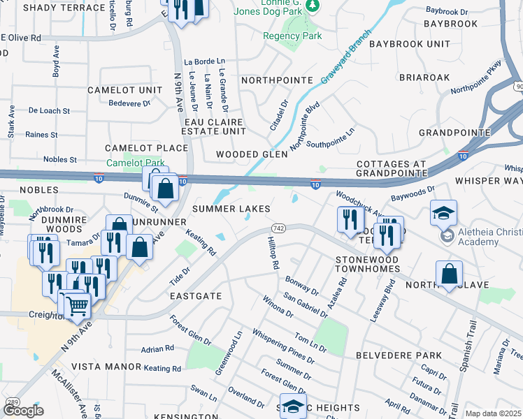 map of restaurants, bars, coffee shops, grocery stores, and more near 3500 Creighton Road in Pensacola