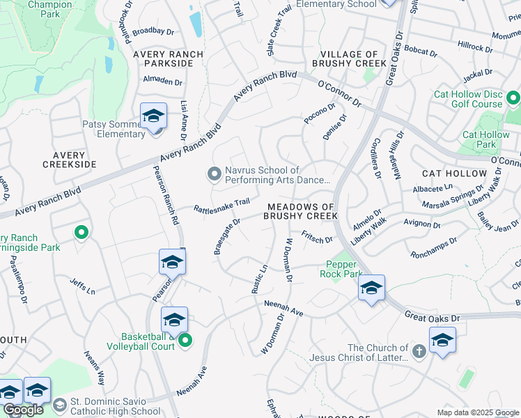 map of restaurants, bars, coffee shops, grocery stores, and more near 16112 Braesgate Drive in Austin