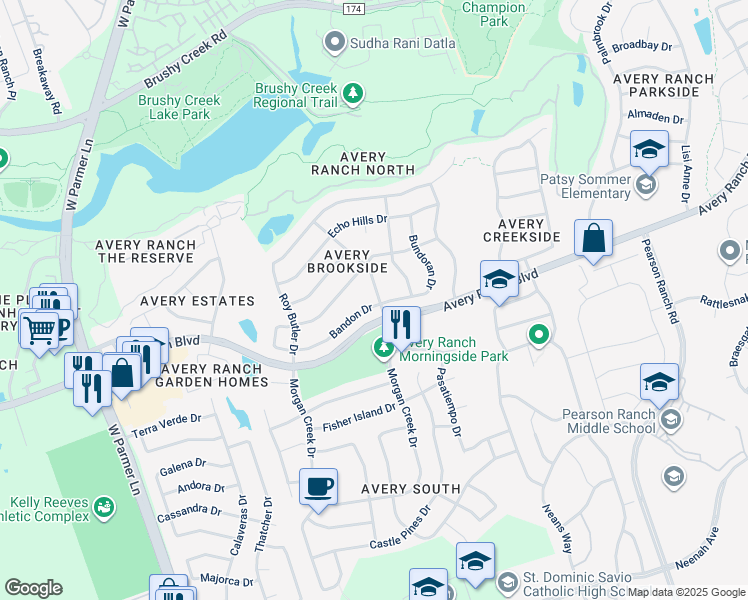 map of restaurants, bars, coffee shops, grocery stores, and more near 10000 Loxley Lane in Austin