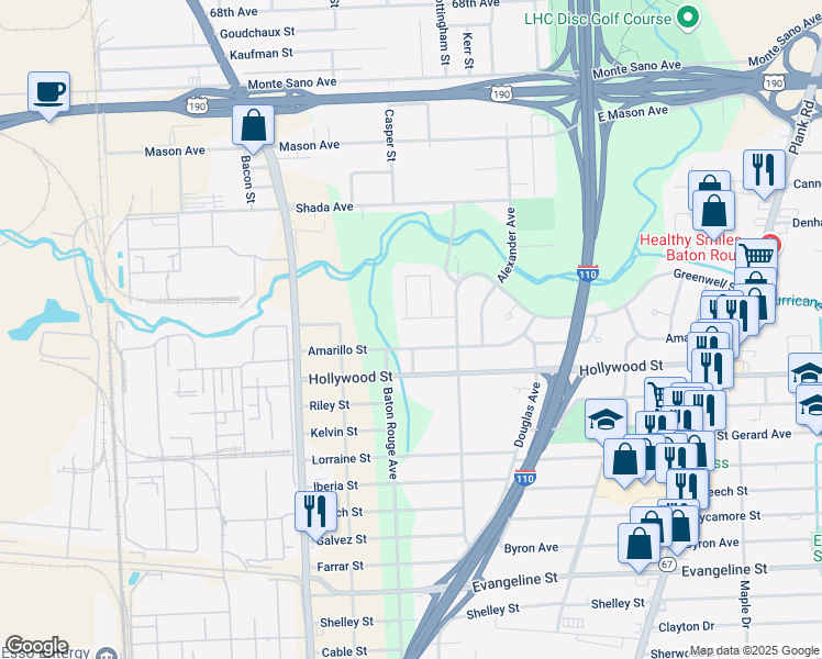 map of restaurants, bars, coffee shops, grocery stores, and more near 2516 Greenwell Street in Baton Rouge
