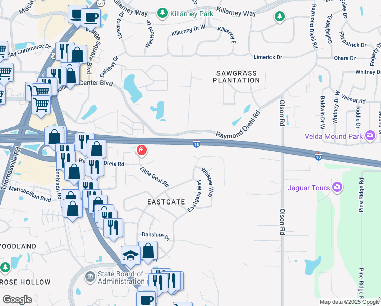 map of restaurants, bars, coffee shops, grocery stores, and more near 2308 Dundee Court in Tallahassee