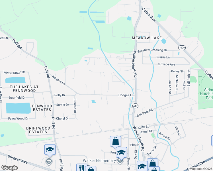 map of restaurants, bars, coffee shops, grocery stores, and more near 13191 Hodges Lane in Walker