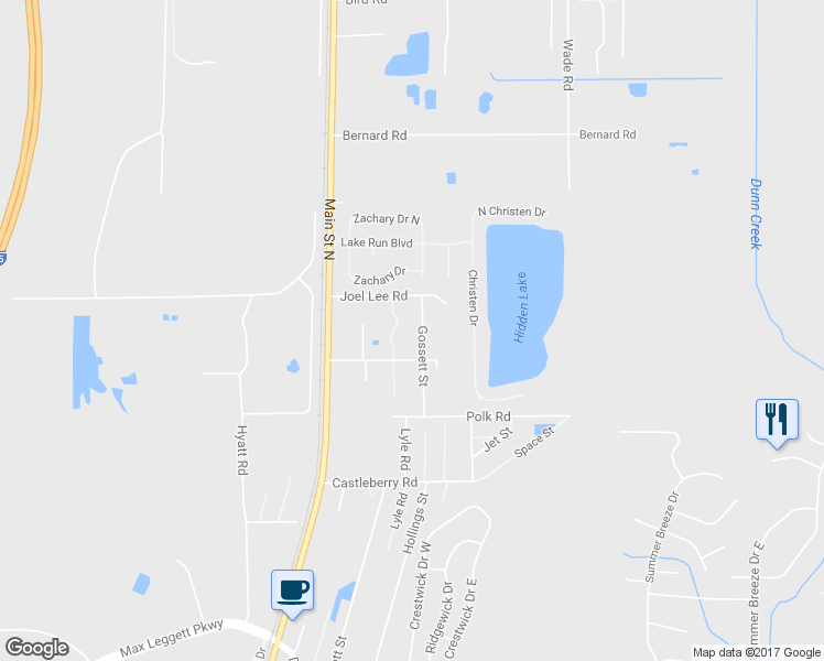 map of restaurants, bars, coffee shops, grocery stores, and more near 14530 Gossett Street in Jacksonville