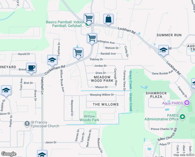 map of restaurants, bars, coffee shops, grocery stores, and more near 9157 Gary Drive in Denham Springs