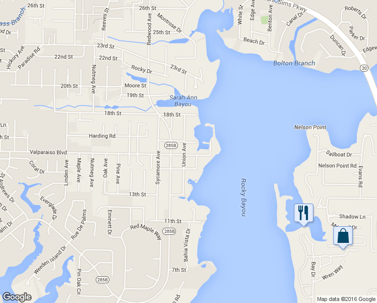 map of restaurants, bars, coffee shops, grocery stores, and more near 1807 Valparaiso Boulevard in Niceville