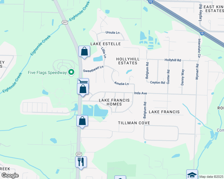 map of restaurants, bars, coffee shops, grocery stores, and more near 2406 Inda Avenue in Pensacola