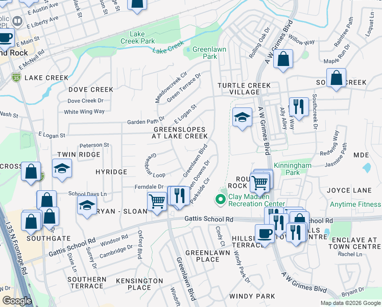 map of restaurants, bars, coffee shops, grocery stores, and more near 1507 Ashwood Ct in Round Rock