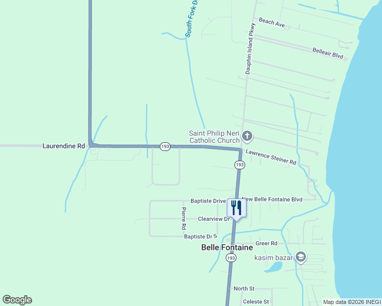 map of restaurants, bars, coffee shops, grocery stores, and more near 3245 Laurendine Road in Theodore