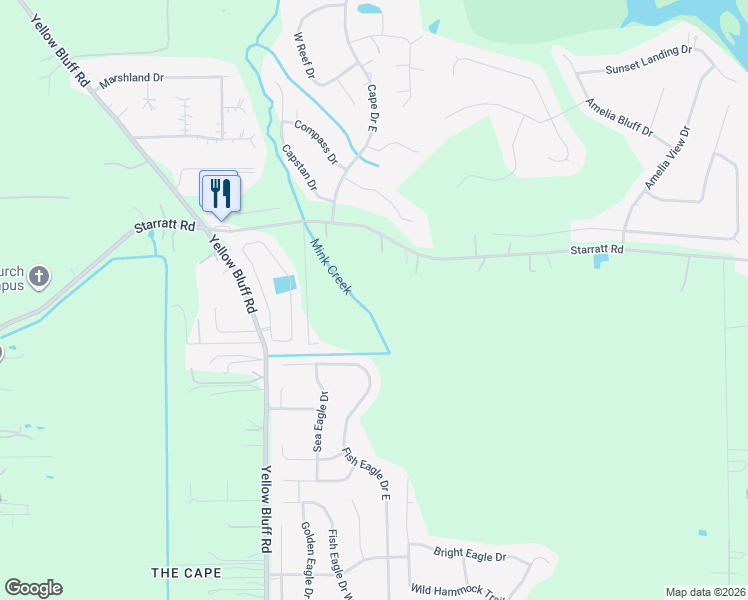 map of restaurants, bars, coffee shops, grocery stores, and more near 2958 Starratt Road in Jacksonville
