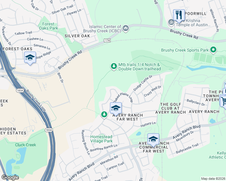 map of restaurants, bars, coffee shops, grocery stores, and more near 12012 Springs Head Loop in Austin