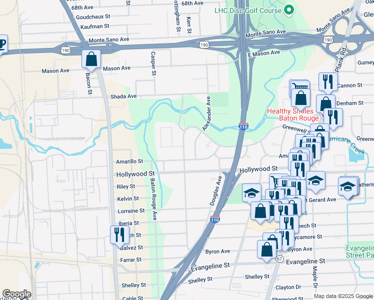 map of restaurants, bars, coffee shops, grocery stores, and more near 2642 Greenwell Street in Baton Rouge