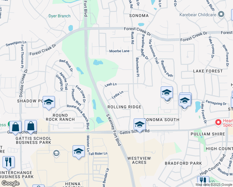 map of restaurants, bars, coffee shops, grocery stores, and more near 1004 Kimberly Cove in Round Rock