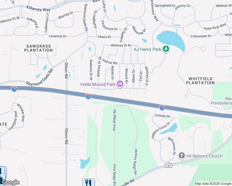 map of restaurants, bars, coffee shops, grocery stores, and more near 2904 Riddle Court in Tallahassee