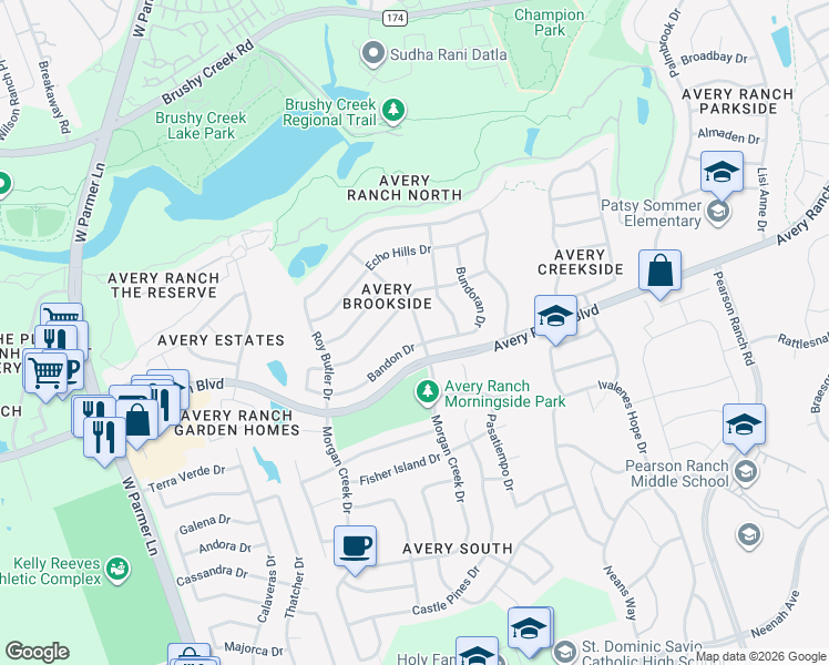 map of restaurants, bars, coffee shops, grocery stores, and more near 10004 Loxley Lane in Austin