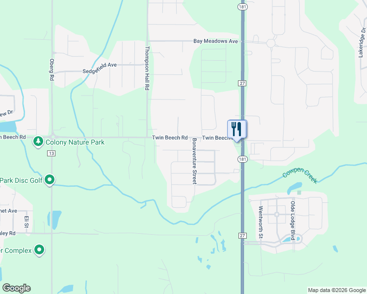map of restaurants, bars, coffee shops, grocery stores, and more near 9660 Twin Beech Road in Fairhope