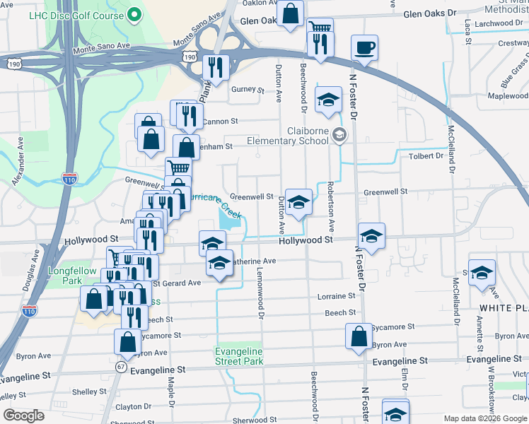map of restaurants, bars, coffee shops, grocery stores, and more near 5637 Lemonwood Drive in Baton Rouge