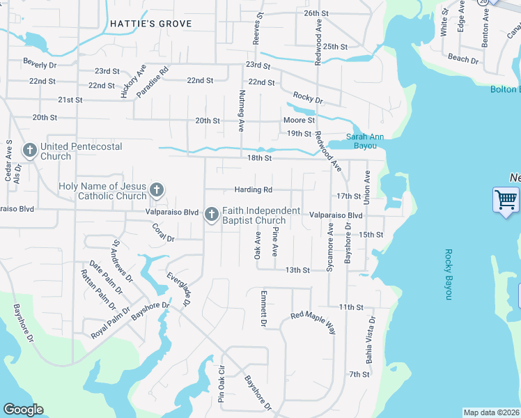 map of restaurants, bars, coffee shops, grocery stores, and more near 1529 Valparaiso Boulevard in Niceville