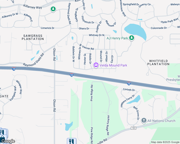 map of restaurants, bars, coffee shops, grocery stores, and more near 2904 Riddle Court in Tallahassee