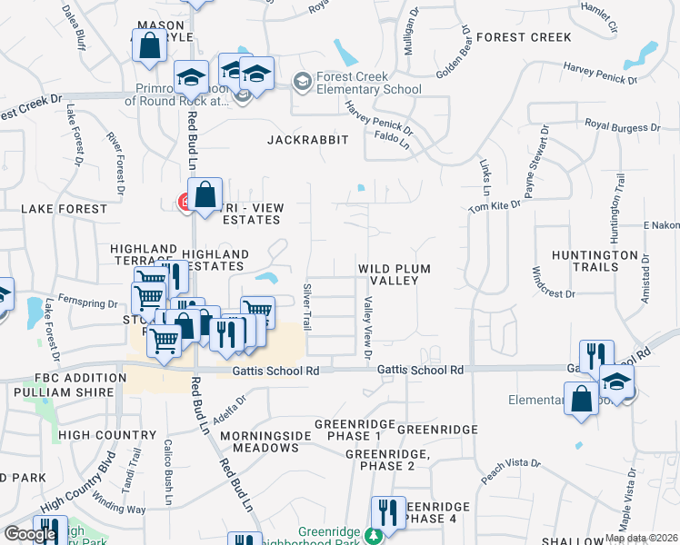 map of restaurants, bars, coffee shops, grocery stores, and more near 100 Glacier Cove in Round Rock
