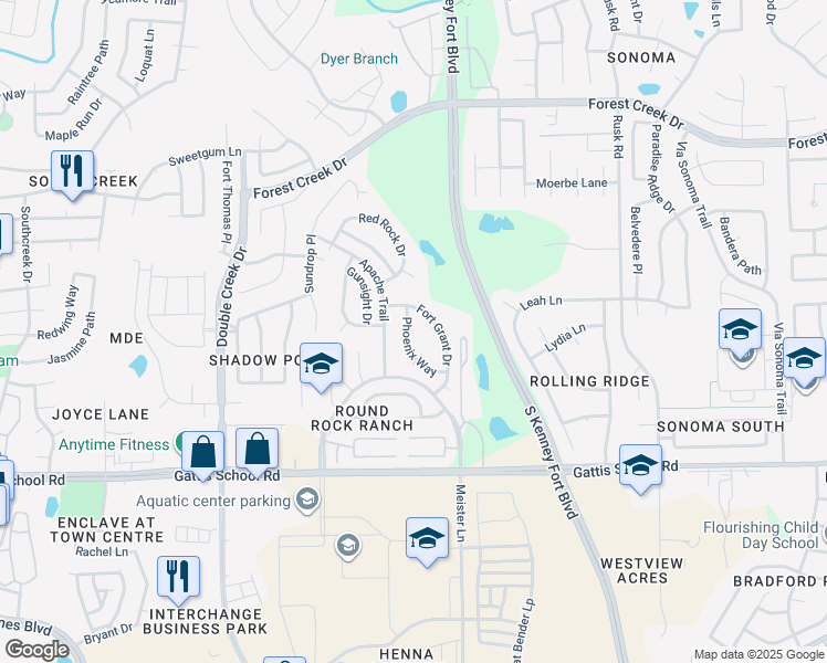 map of restaurants, bars, coffee shops, grocery stores, and more near 2809 Phoenix Way in Round Rock