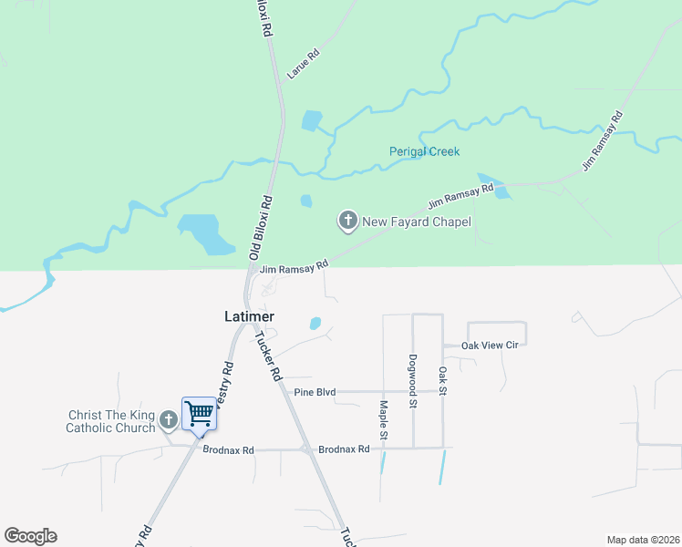 map of restaurants, bars, coffee shops, grocery stores, and more near 15003 Jim Ramsay Road in Ocean Springs