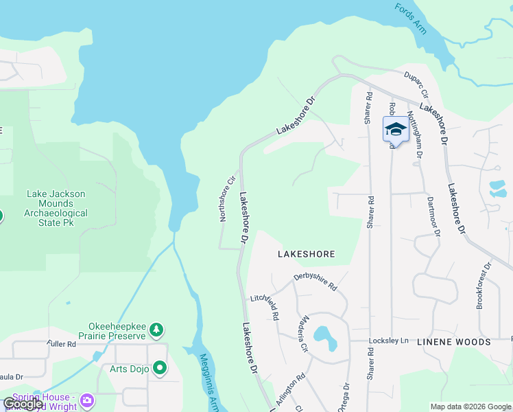 map of restaurants, bars, coffee shops, grocery stores, and more near 3317 Lakeshore Drive in Tallahassee
