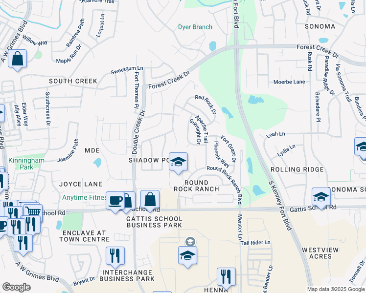 map of restaurants, bars, coffee shops, grocery stores, and more near 1706 Chino Cove in Round Rock