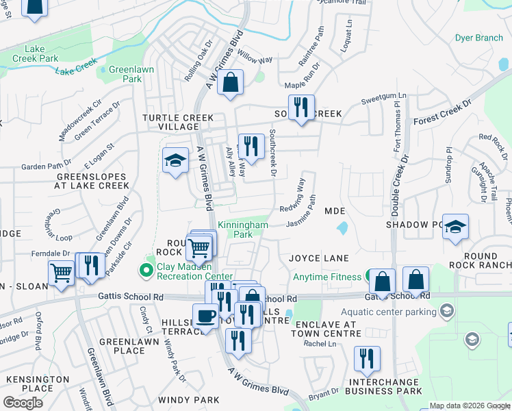 map of restaurants, bars, coffee shops, grocery stores, and more near 2016 Redwing Way in Round Rock