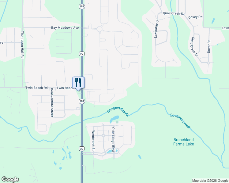 map of restaurants, bars, coffee shops, grocery stores, and more near Onyx Lane in Fairhope
