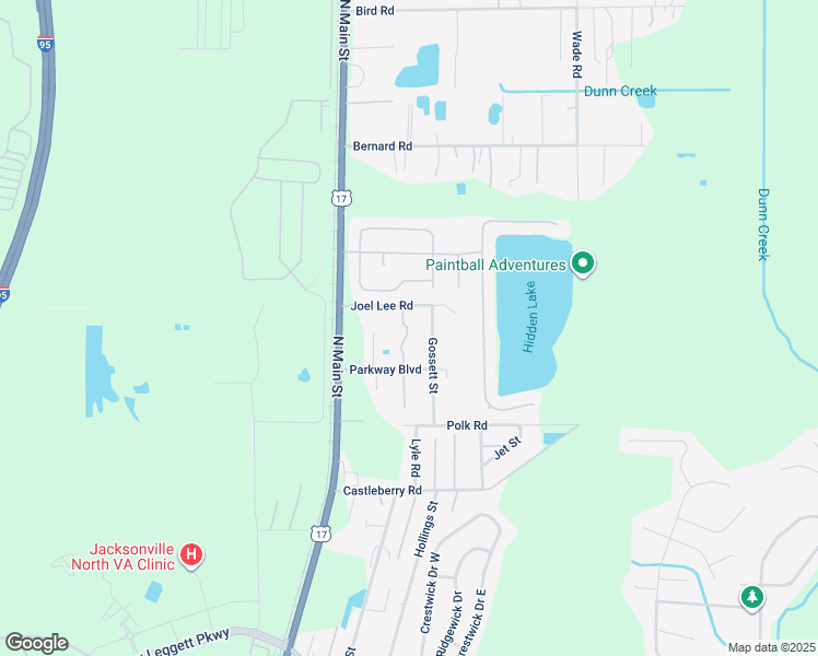 map of restaurants, bars, coffee shops, grocery stores, and more near 14530 Gossett Street in Jacksonville