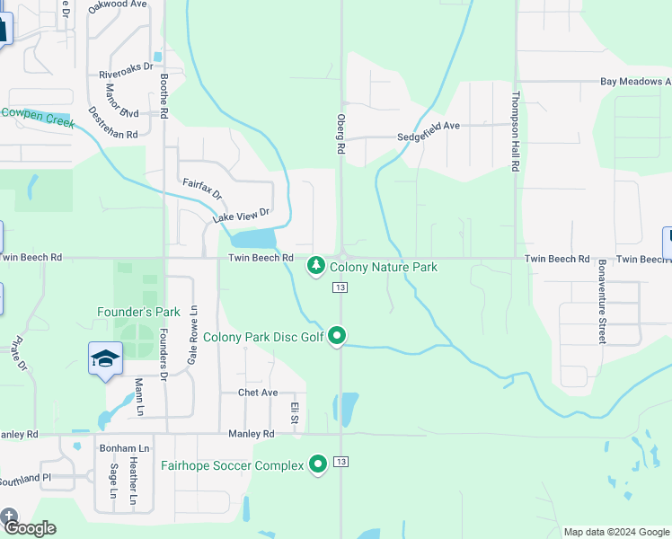 map of restaurants, bars, coffee shops, grocery stores, and more near 17741 Alabama 181 in Fairhope