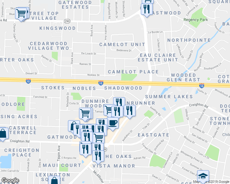 map of restaurants, bars, coffee shops, grocery stores, and more near 1239 Dunmire Street in Pensacola
