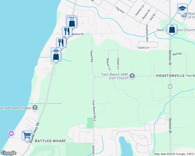 map of restaurants, bars, coffee shops, grocery stores, and more near 19004 Heard Road in Fairhope