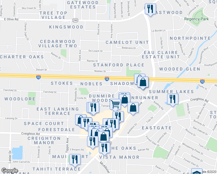 map of restaurants, bars, coffee shops, grocery stores, and more near 1219 Dunmire Street in Pensacola