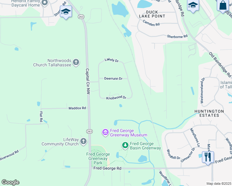 map of restaurants, bars, coffee shops, grocery stores, and more near 4730 Knollwood Drive in Tallahassee