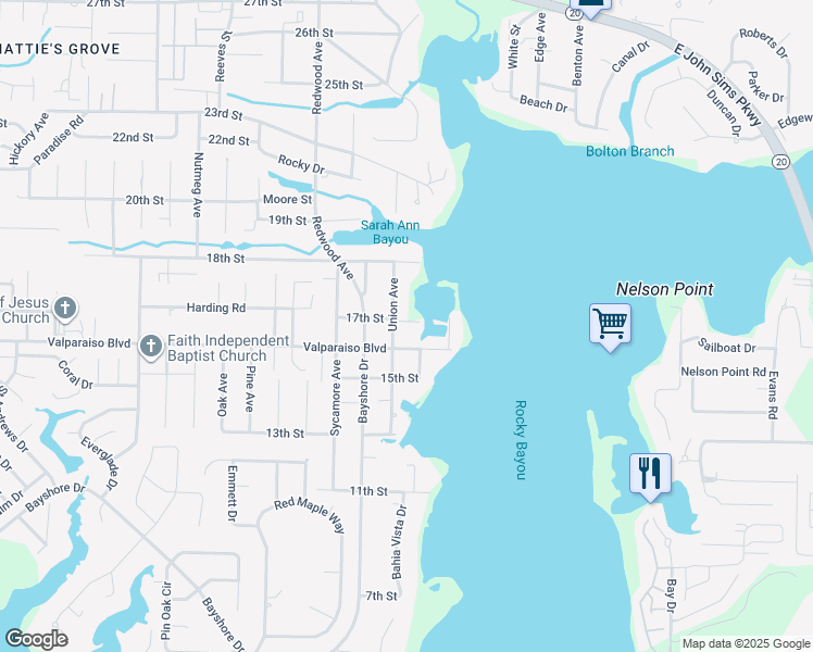 map of restaurants, bars, coffee shops, grocery stores, and more near 1815 Valparaiso Boulevard in Niceville