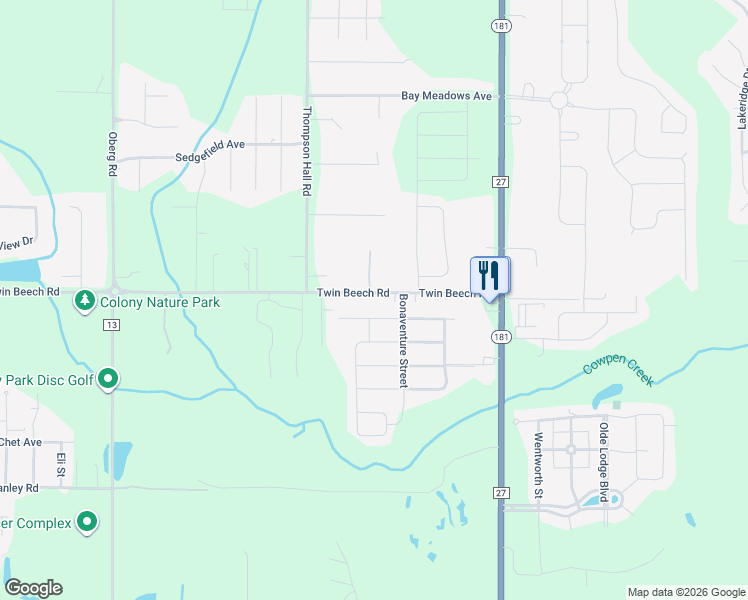 map of restaurants, bars, coffee shops, grocery stores, and more near 9660 Twin Beech Road in Fairhope