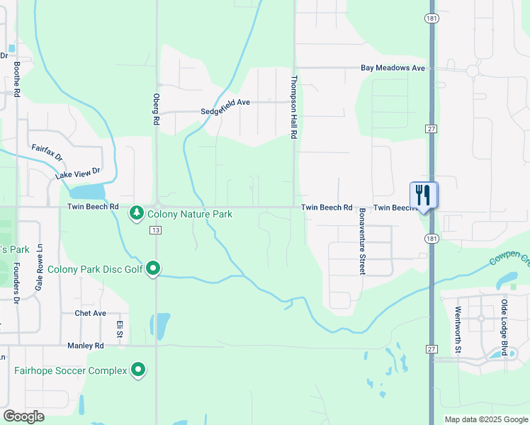 map of restaurants, bars, coffee shops, grocery stores, and more near 9376-9498 Twin Beech Road in Fairhope