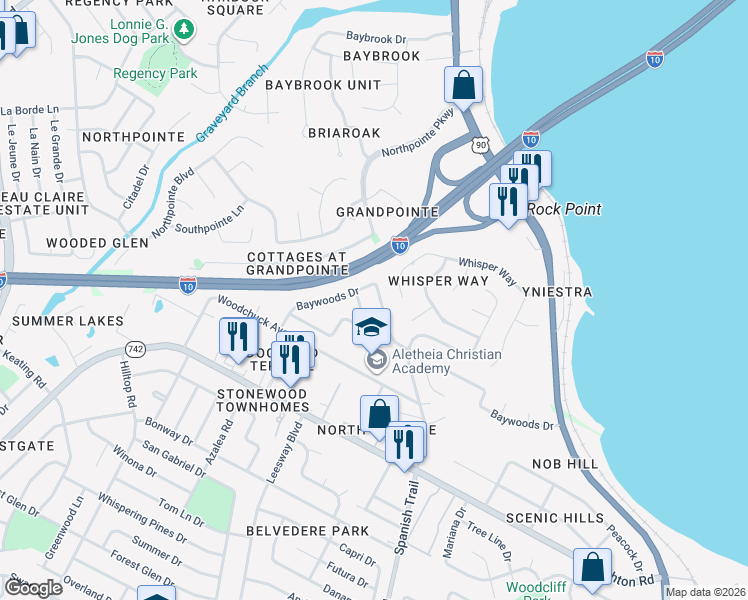 map of restaurants, bars, coffee shops, grocery stores, and more near 4231 Baywoods Drive in Pensacola